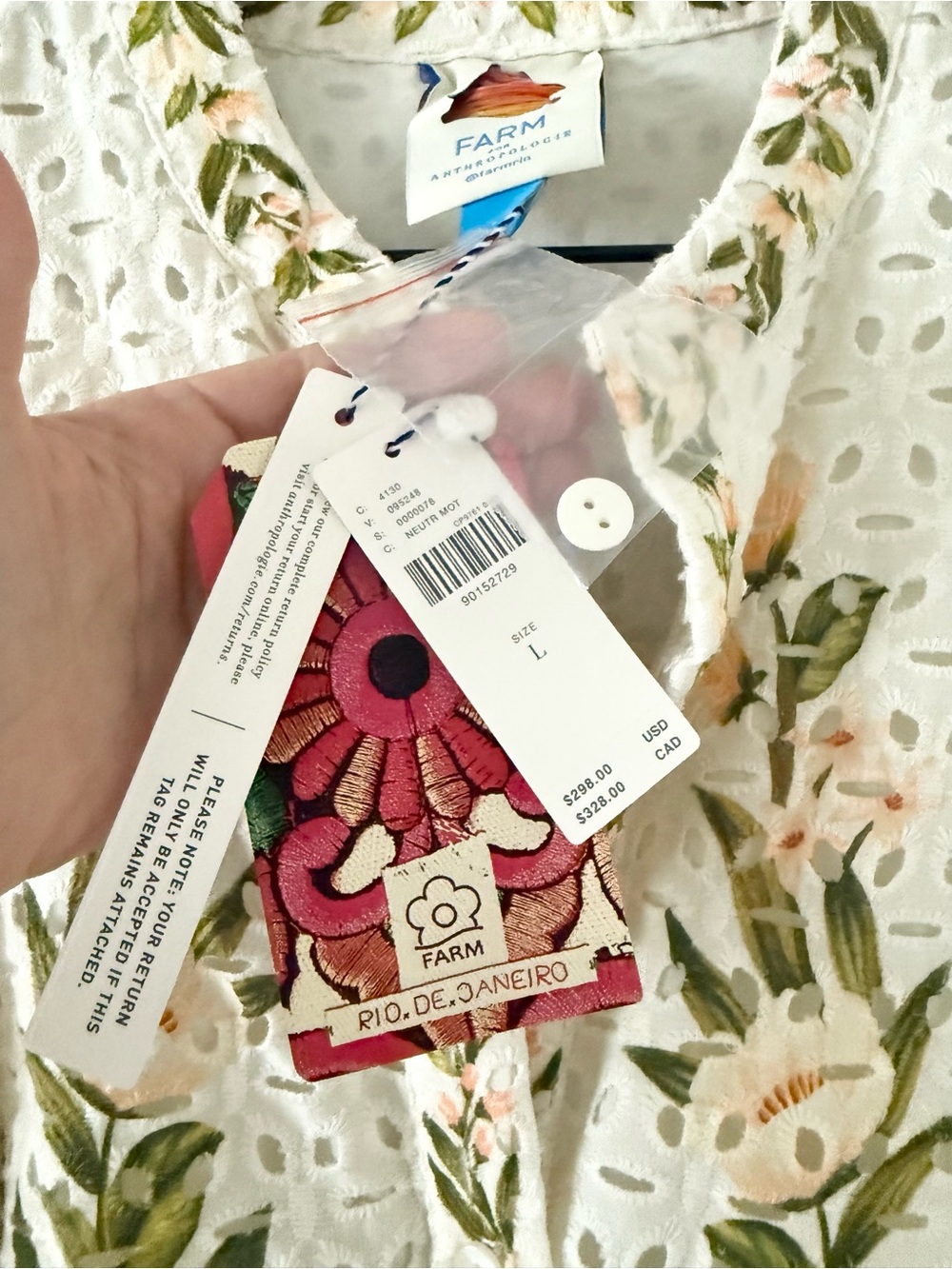 NWT Farm Rio Long Sleeve Cream Peach Floral Eyelet Maxi Dress Size L - Picture 7 of 9